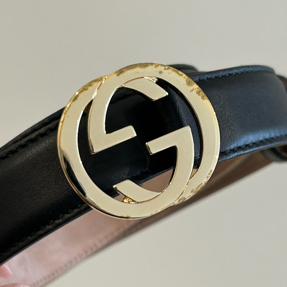 Gucci Black Skinny Leather Interlocking Logo Belt - Picture 3 of 4